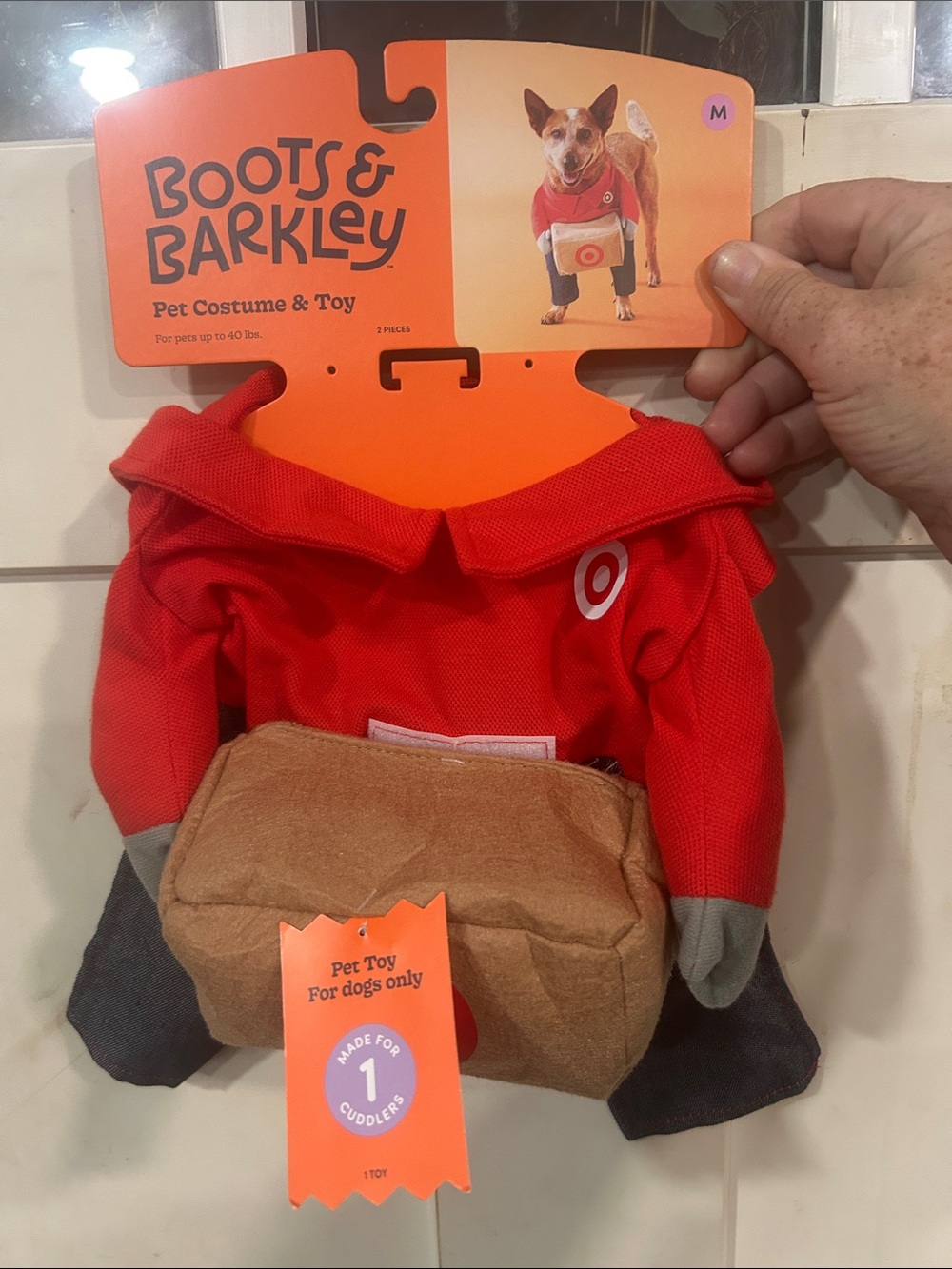 Boots & Barkley Red and Gray Delivery Dog Costume with Plush Bag